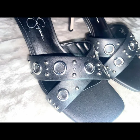 *SOLD* Jessica Simpson Grommet/Studded Black Qemette Heels - Picture 5 of 5
